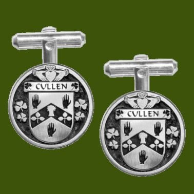 Image 0 of Cullen Irish Coat Of Arms Claddagh Stylish Pewter Family Crest Cufflinks