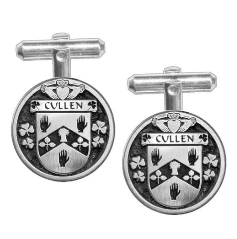 Image 1 of Cullen Irish Coat Of Arms Claddagh Stylish Pewter Family Crest Cufflinks