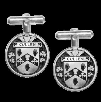 Image 0 of Cullen Irish Coat Of Arms Claddagh Sterling Silver Family Crest Cufflinks