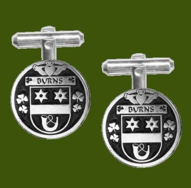 Image 0 of Burns Irish Coat Of Arms Claddagh Stylish Pewter Family Crest Cufflinks