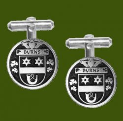 Burns Irish Coat Of Arms Claddagh Stylish Pewter Family Crest Cufflinks