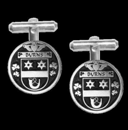 Image 0 of Burns Irish Coat Of Arms Claddagh Sterling Silver Family Crest Cufflinks