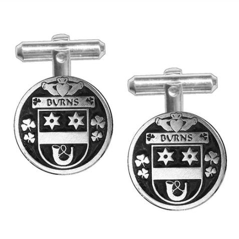Image 1 of Burns Irish Coat Of Arms Claddagh Sterling Silver Family Crest Cufflinks