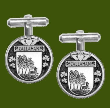 Image 0 of Callahan Irish Coat Of Arms Claddagh Stylish Pewter Family Crest Cufflinks