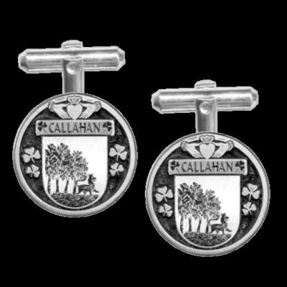 Image 0 of Callahan Irish Coat Of Arms Claddagh Sterling Silver Family Crest Cufflinks