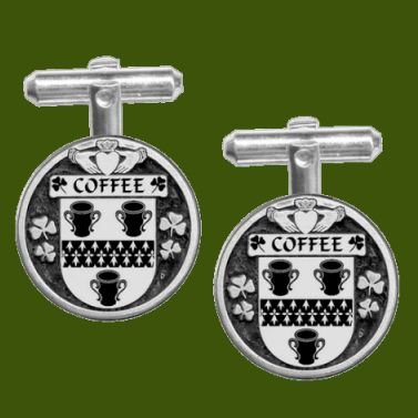 Image 0 of Coffee Irish Coat Of Arms Claddagh Stylish Pewter Family Crest Cufflinks