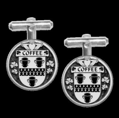 Image 0 of Coffee Irish Coat Of Arms Claddagh Sterling Silver Family Crest Cufflinks