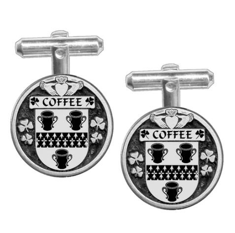 Image 1 of Coffee Irish Coat Of Arms Claddagh Sterling Silver Family Crest Cufflinks