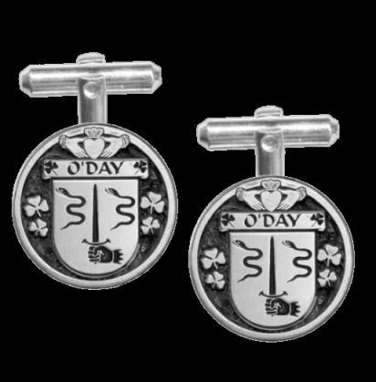 Image 0 of ODay Irish Coat Of Arms Claddagh Sterling Silver Family Crest Cufflinks