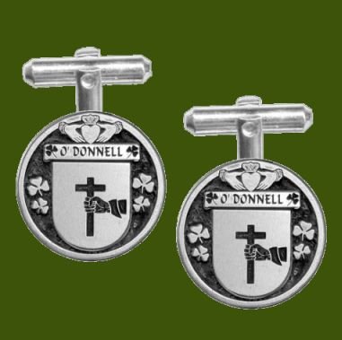 Image 0 of ODonnell Irish Coat Of Arms Claddagh Stylish Pewter Family Crest Cufflinks