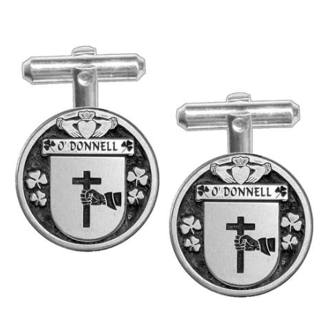 Image 1 of ODonnell Irish Coat Of Arms Claddagh Stylish Pewter Family Crest Cufflinks