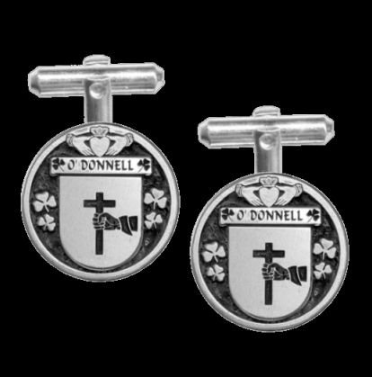 Image 0 of ODonnell Irish Coat Of Arms Claddagh Sterling Silver Family Crest Cufflinks