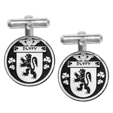 Image 1 of Duffy Irish Coat Of Arms Claddagh Stylish Pewter Family Crest Cufflinks
