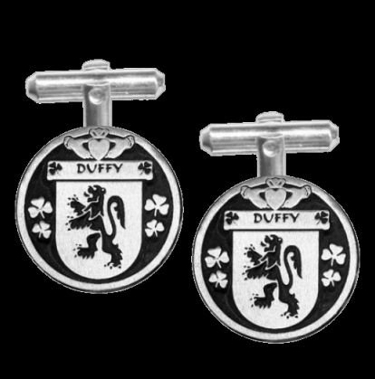 Image 0 of Duffy Irish Coat Of Arms Claddagh Sterling Silver Family Crest Cufflinks