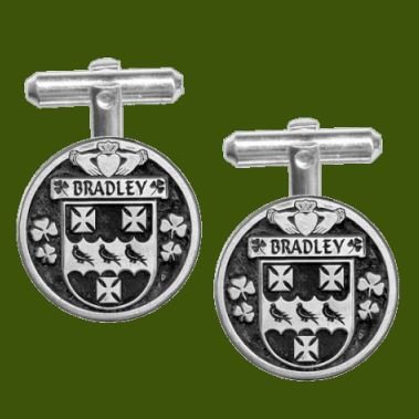 Image 0 of Bradley Irish Coat Of Arms Claddagh Stylish Pewter Family Crest Cufflinks
