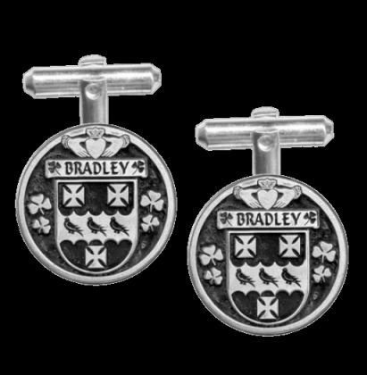 Image 0 of Bradley Irish Coat Of Arms Claddagh Sterling Silver Family Crest Cufflinks