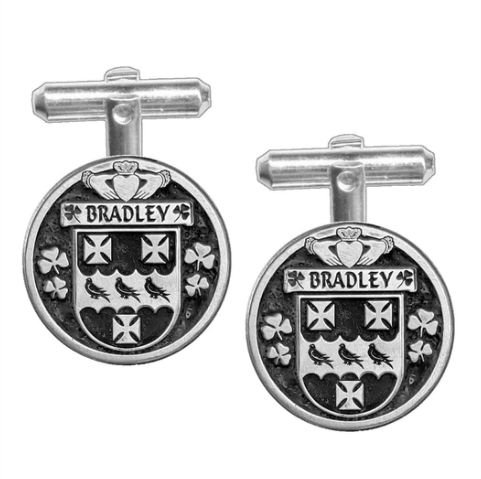Image 1 of Bradley Irish Coat Of Arms Claddagh Sterling Silver Family Crest Cufflinks