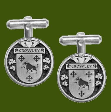 Image 0 of Crowley Irish Coat Of Arms Claddagh Stylish Pewter Family Crest Cufflinks