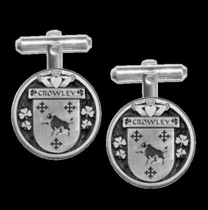 Image 0 of Crowley Irish Coat Of Arms Claddagh Sterling Silver Family Crest Cufflinks