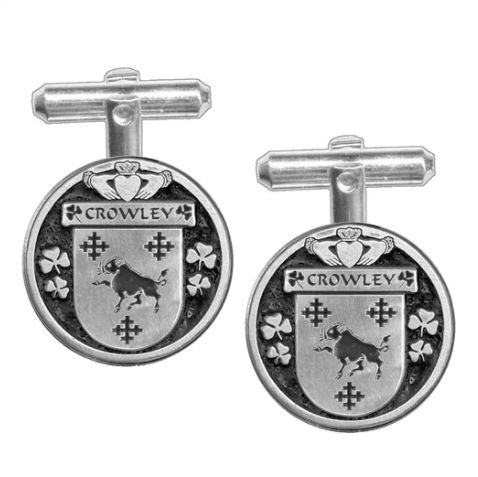 Image 1 of Crowley Irish Coat Of Arms Claddagh Sterling Silver Family Crest Cufflinks