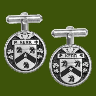 Image 0 of Kerr Irish Coat Of Arms Claddagh Stylish Pewter Family Crest Cufflinks