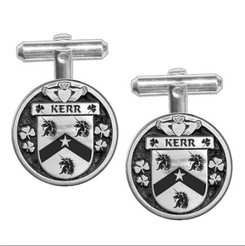 Image 1 of Kerr Irish Coat Of Arms Claddagh Stylish Pewter Family Crest Cufflinks