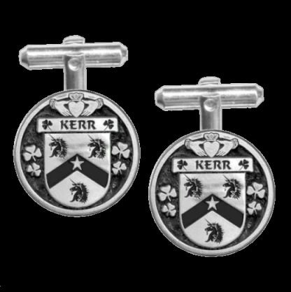 Image 0 of Kerr Irish Coat Of Arms Claddagh Sterling Silver Family Crest Cufflinks