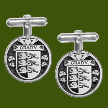 Image 0 of Grady Irish Coat Of Arms Claddagh Stylish Pewter Family Crest Cufflinks