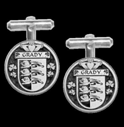 Image 0 of Grady Irish Coat Of Arms Claddagh Sterling Silver Family Crest Cufflinks
