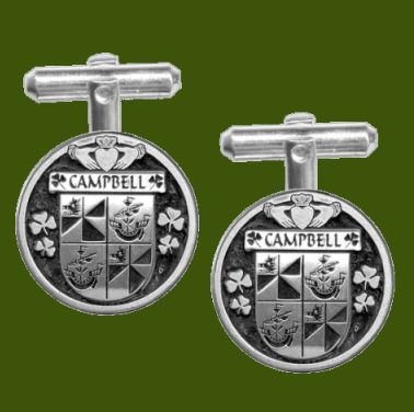 Image 0 of Campbell Irish Coat Of Arms Claddagh Stylish Pewter Family Crest Cufflinks