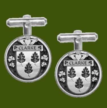 Image 0 of Clarke Irish Coat Of Arms Claddagh Stylish Pewter Family Crest Cufflinks