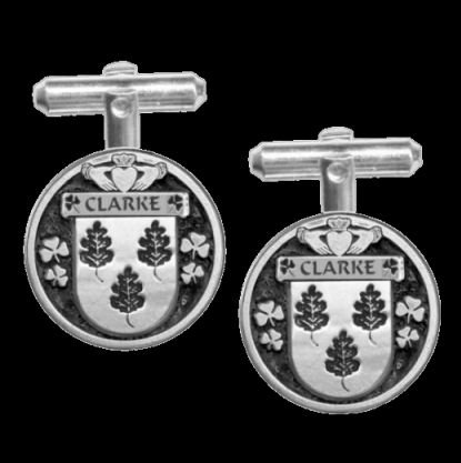 Image 0 of Clarke Irish Coat Of Arms Claddagh Sterling Silver Family Crest Cufflinks