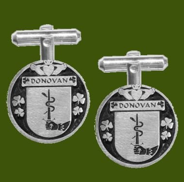 Image 0 of Donovan Irish Coat Of Arms Claddagh Stylish Pewter Family Crest Cufflinks