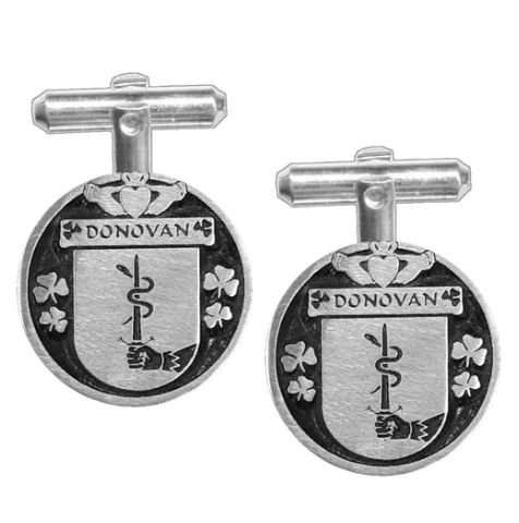 Image 1 of Donovan Irish Coat Of Arms Claddagh Stylish Pewter Family Crest Cufflinks