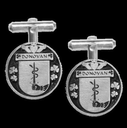 Image 0 of Donovan Irish Coat Of Arms Claddagh Sterling Silver Family Crest Cufflinks