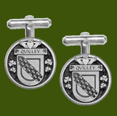 Image 0 of Quigley Irish Coat Of Arms Claddagh Stylish Pewter Family Crest Cufflinks