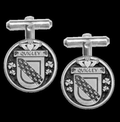 Image 0 of Quigley Irish Coat Of Arms Claddagh Sterling Silver Family Crest Cufflinks