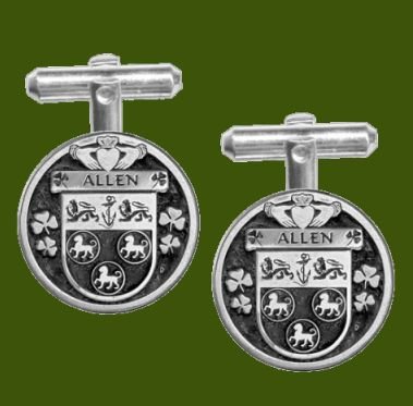 Image 0 of Allen Irish Coat Of Arms Claddagh Stylish Pewter Family Crest Cufflinks