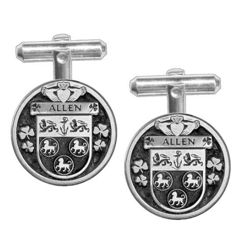 Image 1 of Allen Irish Coat Of Arms Claddagh Sterling Silver Family Crest Cufflinks