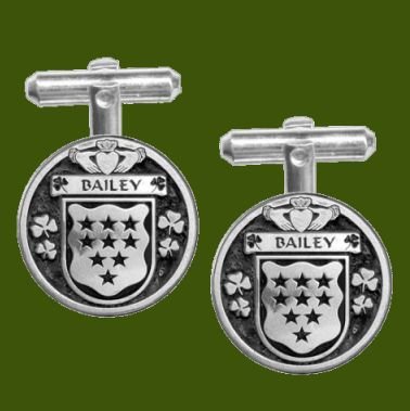 Image 0 of Bailey Irish Coat Of Arms Claddagh Stylish Pewter Family Crest Cufflinks