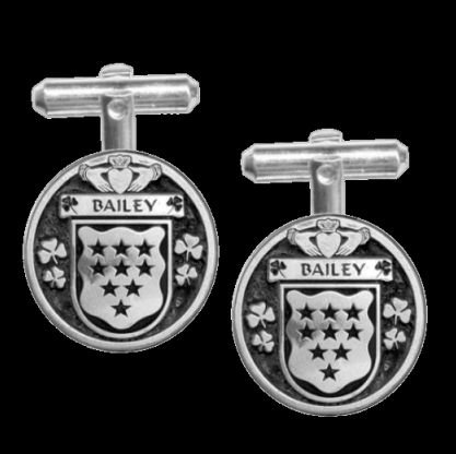 Image 0 of Bailey Irish Coat Of Arms Claddagh Sterling Silver Family Crest Cufflinks