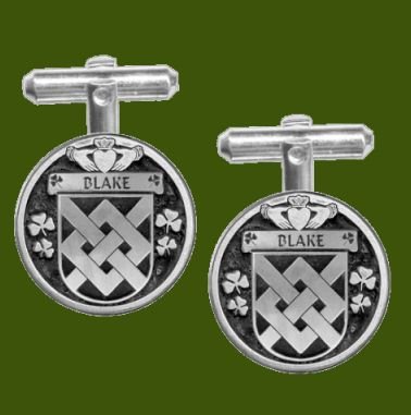 Image 0 of Blake Irish Coat Of Arms Claddagh Stylish Pewter Family Crest Cufflinks