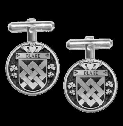 Image 0 of Blake Irish Coat Of Arms Claddagh Sterling Silver Family Crest Cufflinks