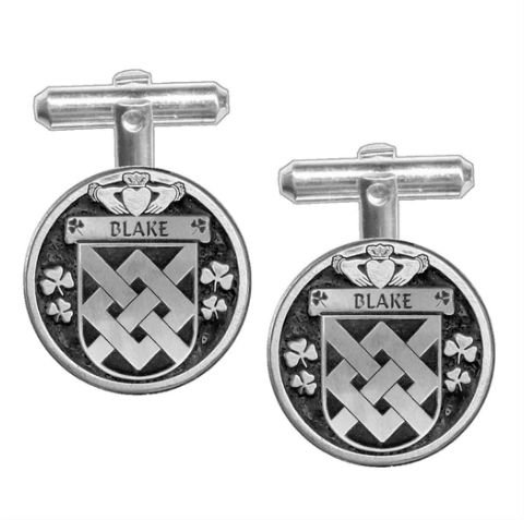 Image 1 of Blake Irish Coat Of Arms Claddagh Sterling Silver Family Crest Cufflinks