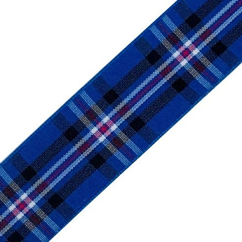 Image 1 of Glasgow Rangers Plaid Polyester Fabric Tartan Ribbon 25mm x 3 metres