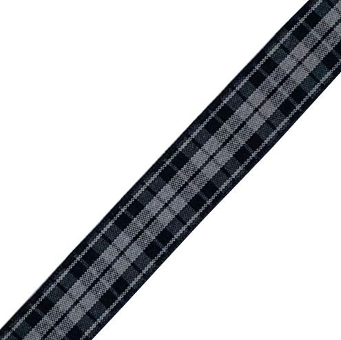 Image 1 of Highland Grey And Black Plaid Polyester Fabric Tartan Ribbon 16mm x 5 metres