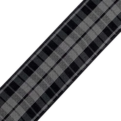 Image 1 of Highland Grey and Black Plaid Polyester Fabric Tartan Ribbon 25mm x 3 metres