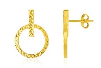 Image 1 of 14K Yellow Gold Textured Circle And Bar Post Earrings 