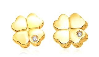 Image 1 of Four Leaf Clover Diamond Small 14K Yellow Gold Stud Earrings 