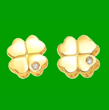 Image 0 of Four Leaf Clover Diamond Small 14K Yellow Gold Stud Earrings 